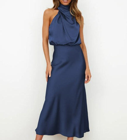 Women's Halter Neck Midi Dress – Formal Evening, Wedding Guest & Cocktail Dress
