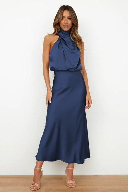 Women's Halter Neck Midi Dress – Formal Evening, Wedding Guest & Cocktail Dress
