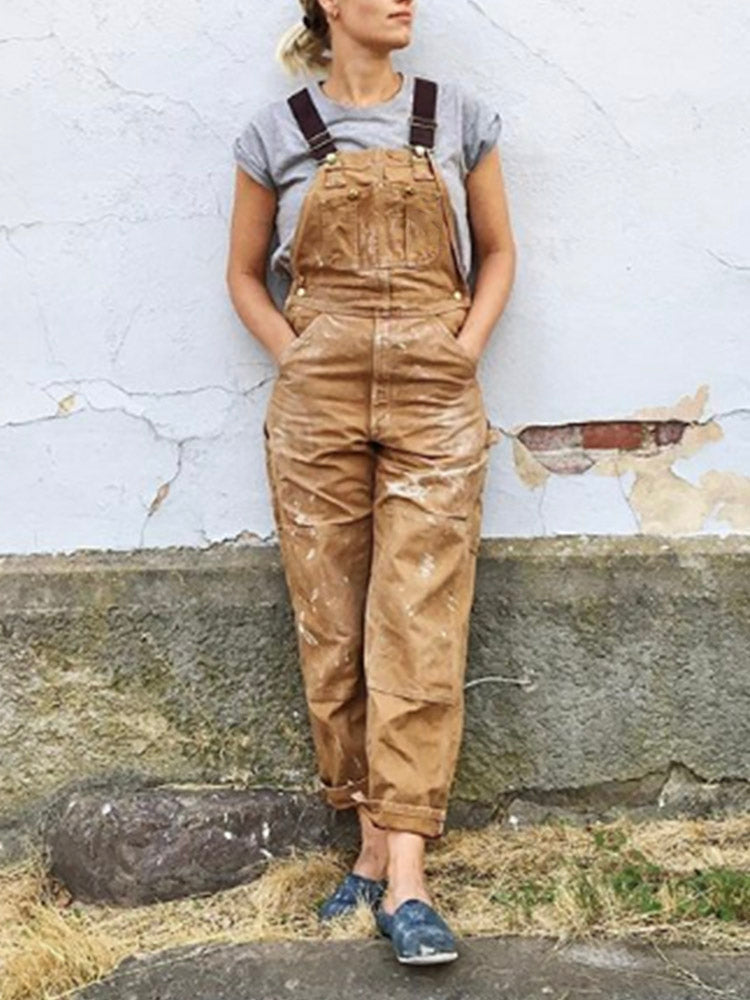 Women's Utility Dungaree Jumpsuit with Pockets – Workwear-Style Casual Overalls