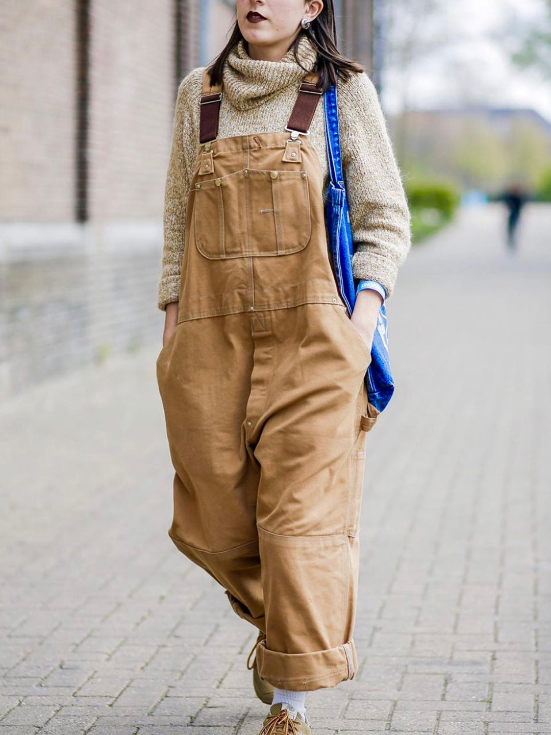 Women's Utility Dungaree Jumpsuit with Pockets – Workwear-Style Casual Overalls