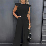 Women's Flutter Sleeve Wide Leg Jumpsuit with Tie Belt – Formal Wedding Guest Jumpsuit