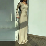 Women's Long Sleeve Formal Maxi Dress with Boat Neck & Bell Cuffs – Wedding Guest Dress