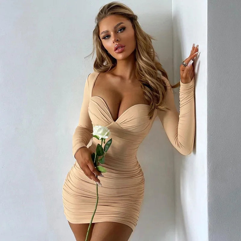 Women's Ruched Mini Dress – Elegant Short Party Dress for Evenings, Cocktails & Date Nights