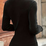 Women's Black Long Sleeve Mock Neck Ruched Top – Fitted Evening and Going Out Top