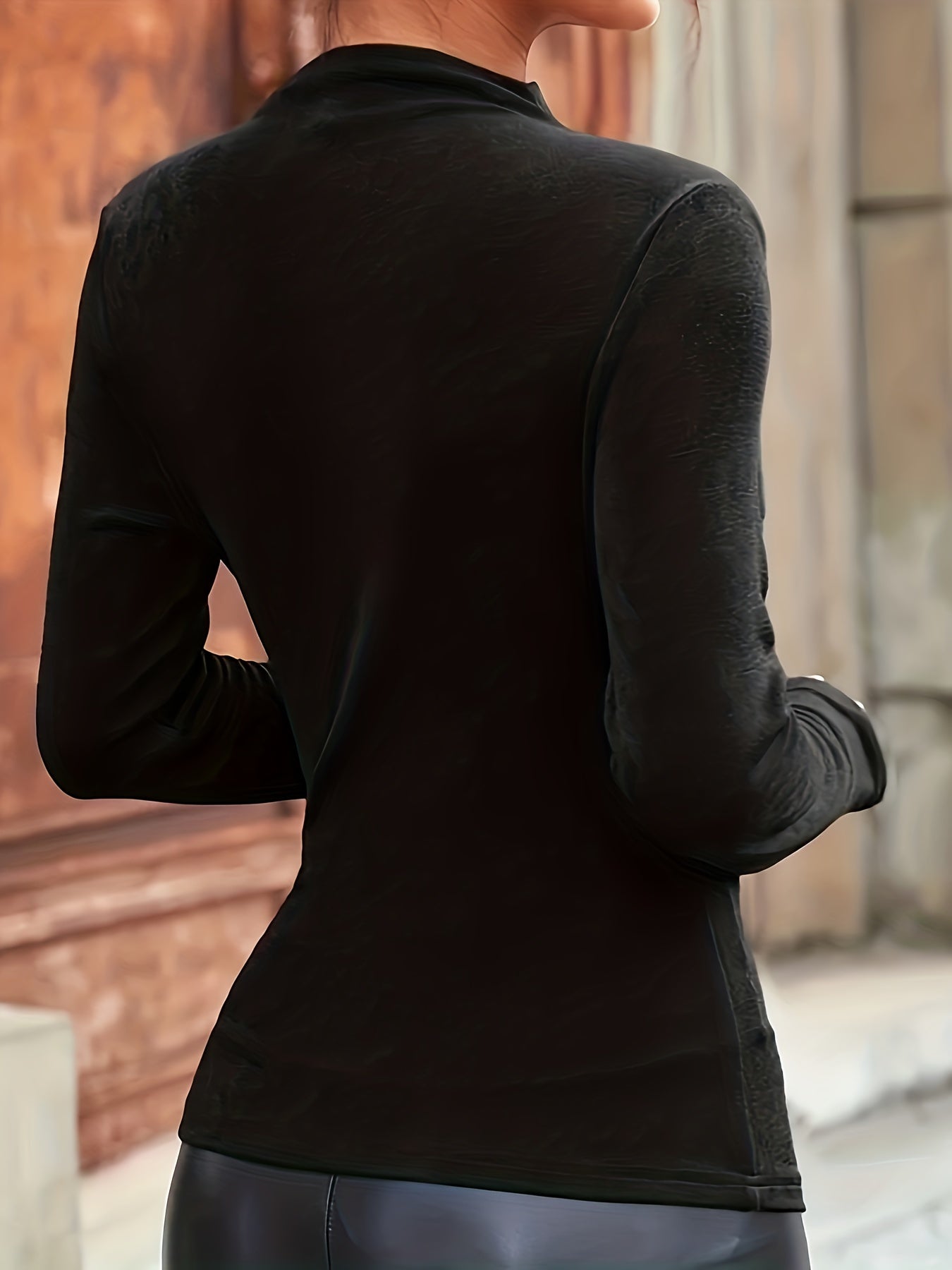 Women's Black Long Sleeve Mock Neck Ruched Top – Fitted Evening and Going Out Top