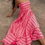 Women's Pink Striped Sleeveless Maxi Dress with Open Back – Summer Holiday Dress