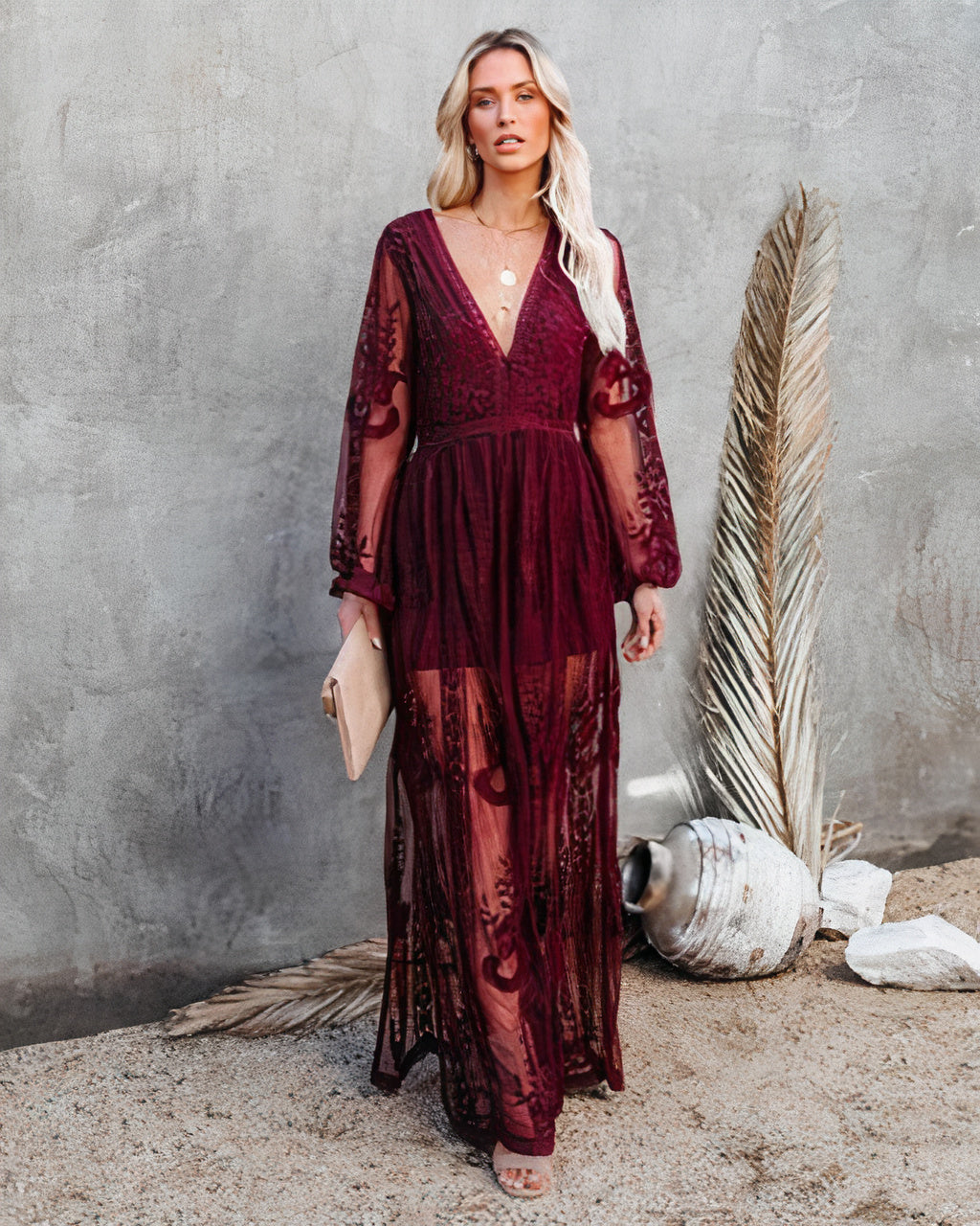 Women's V-Neck Maxi Dress with Slit – Elegant Evening, Formal and Wedding Guest Dress