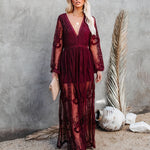 Women's V-Neck Maxi Dress with Slit – Elegant Evening, Formal and Wedding Guest Dress