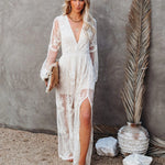 Women's V-Neck Maxi Dress with Slit – Elegant Evening, Formal and Wedding Guest Dress