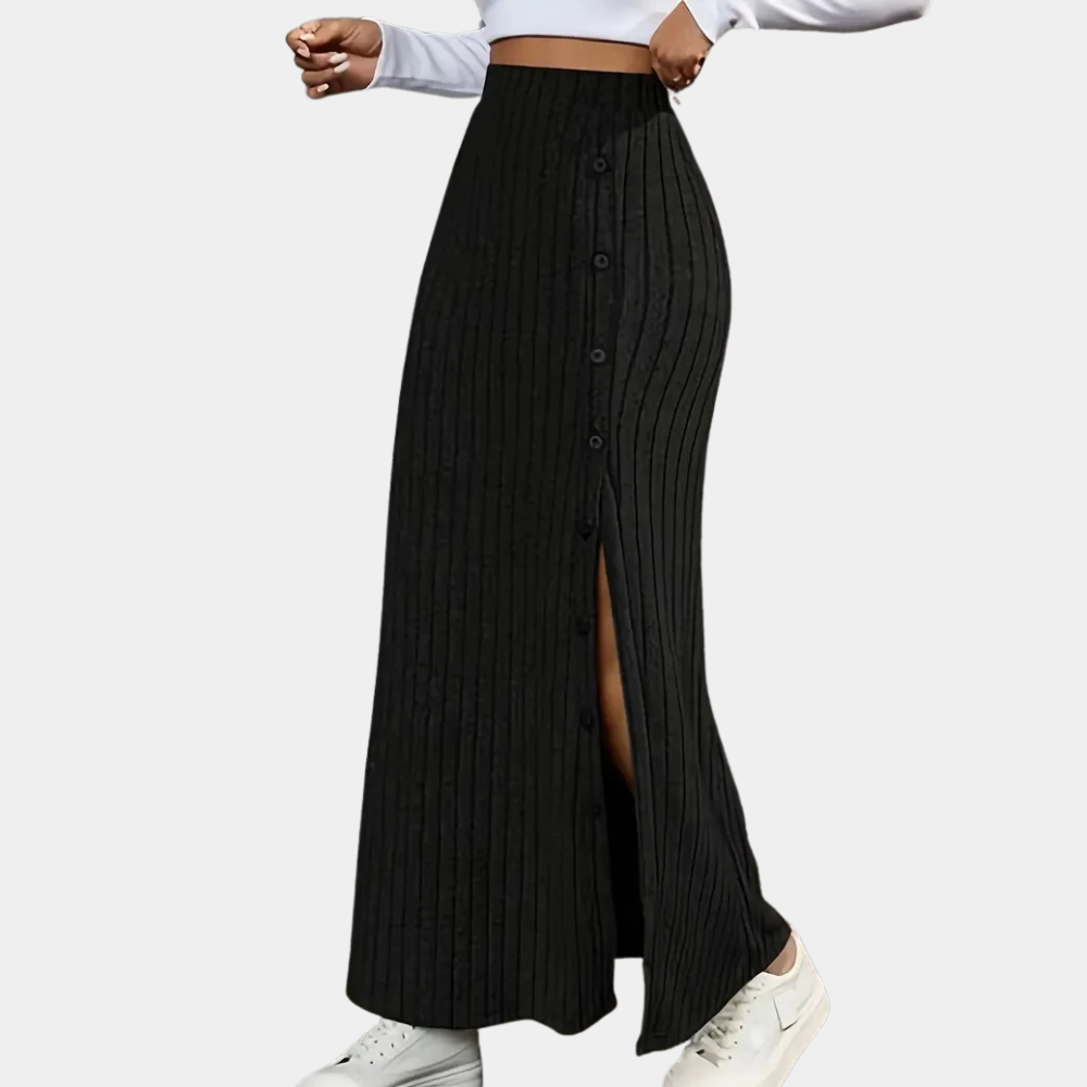 Women's Fitted Maxi Skirt with Button Side Slit – Long Pencil Skirt for Work & Evening