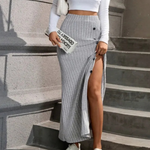 Women's Fitted Maxi Skirt with Button Side Slit – Long Pencil Skirt for Work & Evening