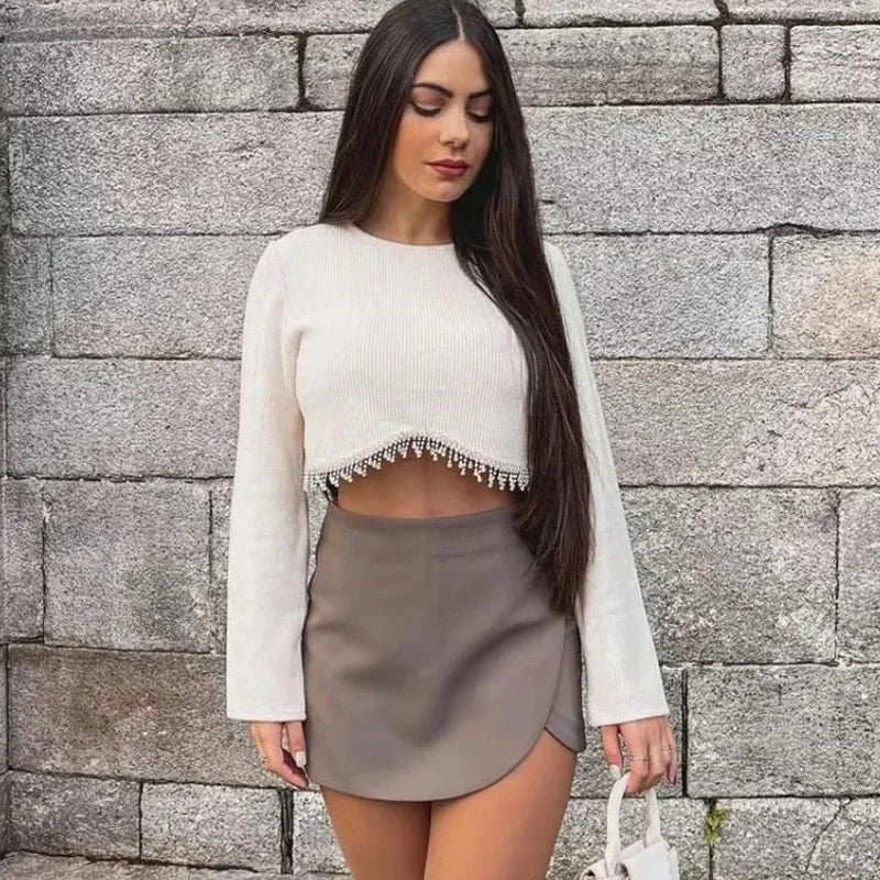 Women's High Waist Asymmetric Mini Skirt – Minimalist Skirt for Everyday, Brunch & Evenings