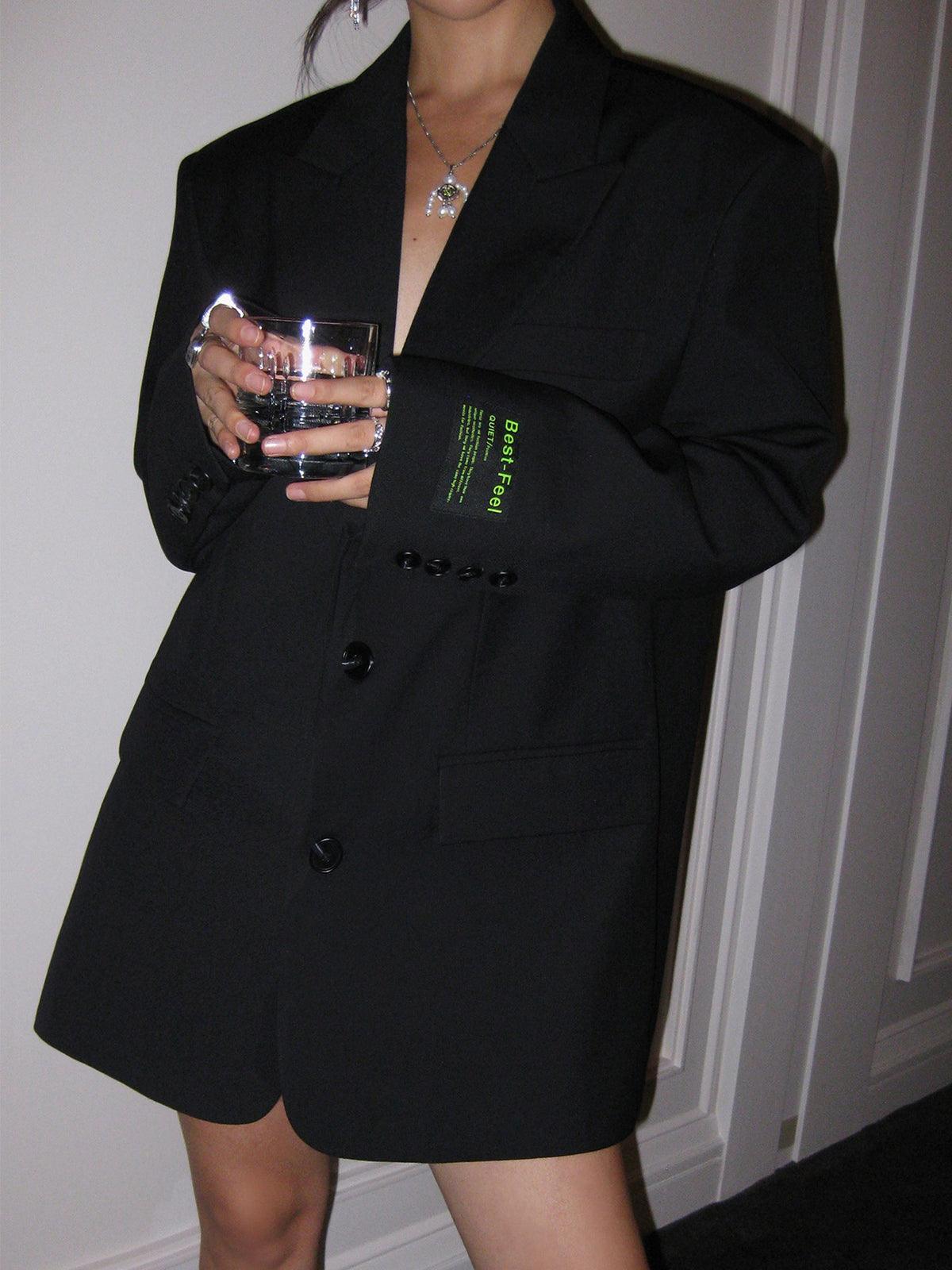 Women's Oversized Longline Blazer with Peak Lapels – Two-Button Tailored Jacket for Work & Evening