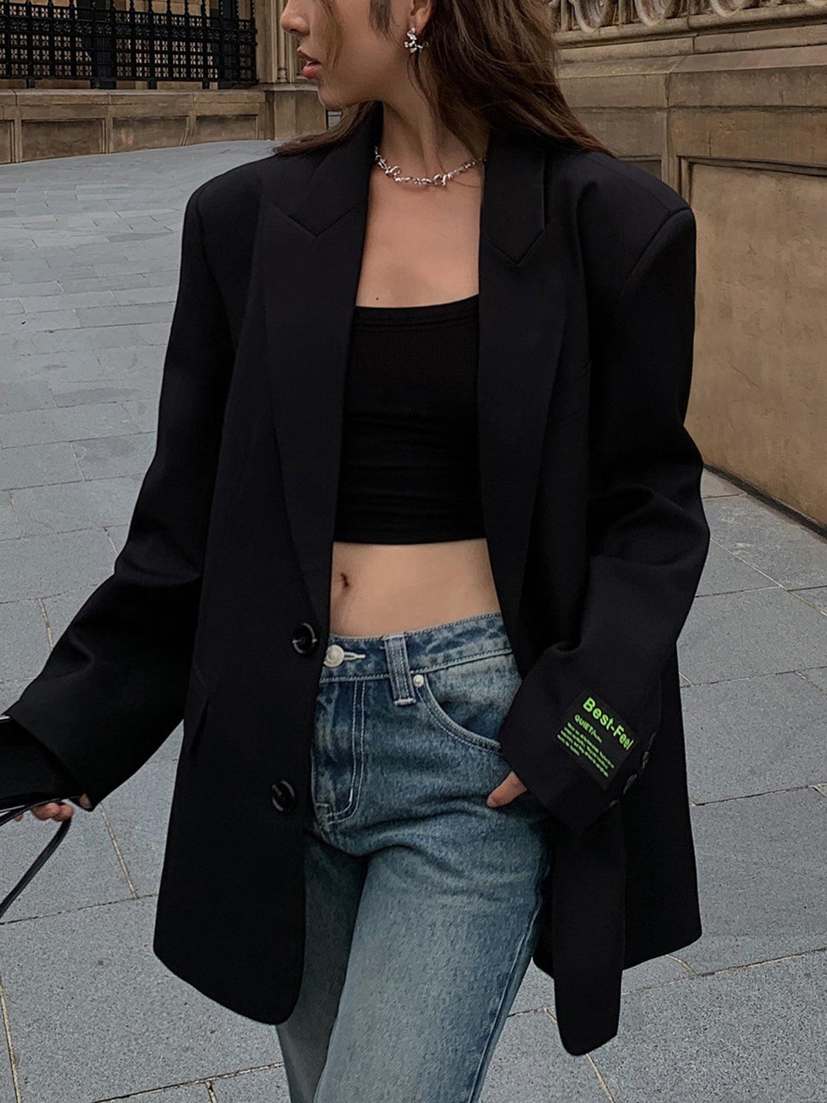 Women's Oversized Longline Blazer with Peak Lapels – Two-Button Tailored Jacket for Work & Evening