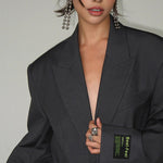 Women's Oversized Longline Blazer with Peak Lapels – Two-Button Tailored Jacket for Work & Evening