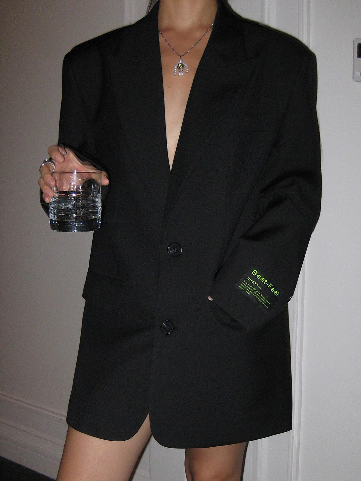 Women's Oversized Longline Blazer with Peak Lapels – Two-Button Tailored Jacket for Work & Evening