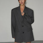Women's Oversized Longline Blazer with Peak Lapels – Two-Button Tailored Jacket for Work & Evening