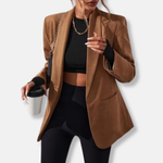 Women's Oversized Shawl Collar Blazer with Structured Shoulders – Open-Front Work Jacket