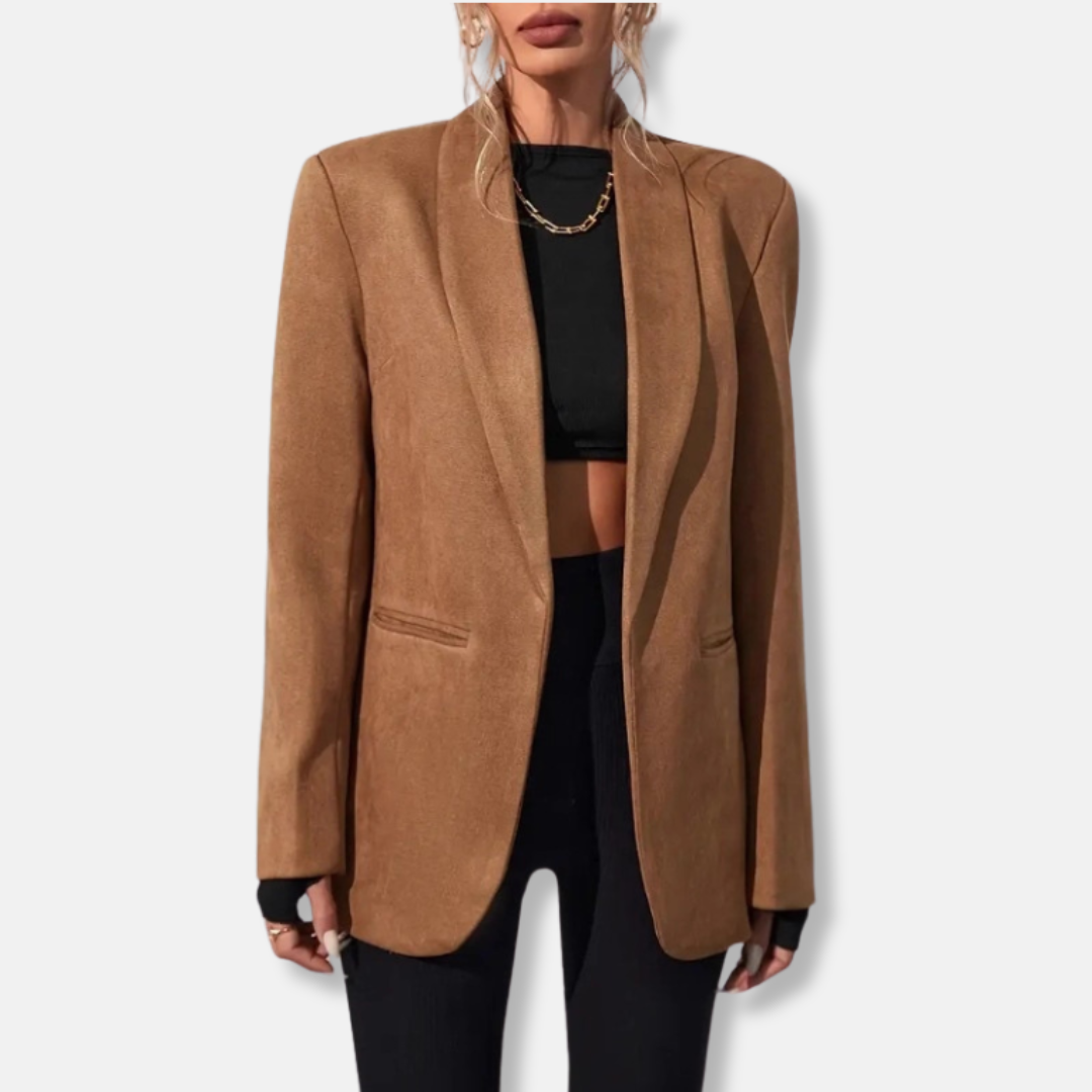Women's Oversized Shawl Collar Blazer with Structured Shoulders – Open-Front Work Jacket