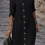 Women's Button-Front Shirt Dress with Half Sleeves – Casual Everyday Dress for Spring & Summer