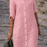 Women's Button-Front Shirt Dress with Half Sleeves – Casual Everyday Dress for Spring & Summer
