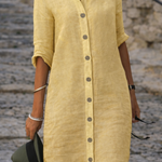 Women's Button-Front Shirt Dress with Half Sleeves – Casual Everyday Dress for Spring & Summer