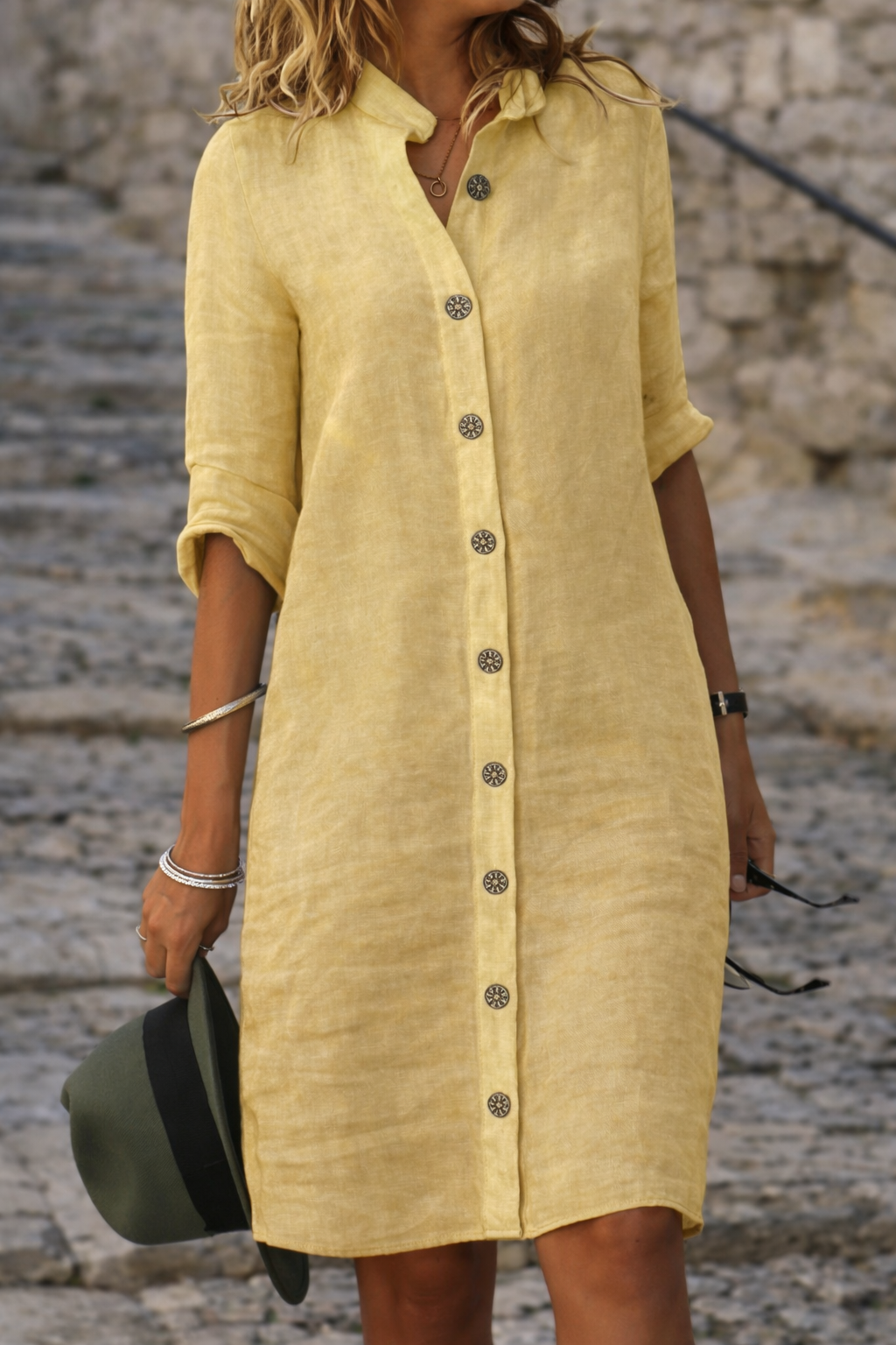 Women's Button-Front Shirt Dress with Half Sleeves – Casual Everyday Dress for Spring & Summer