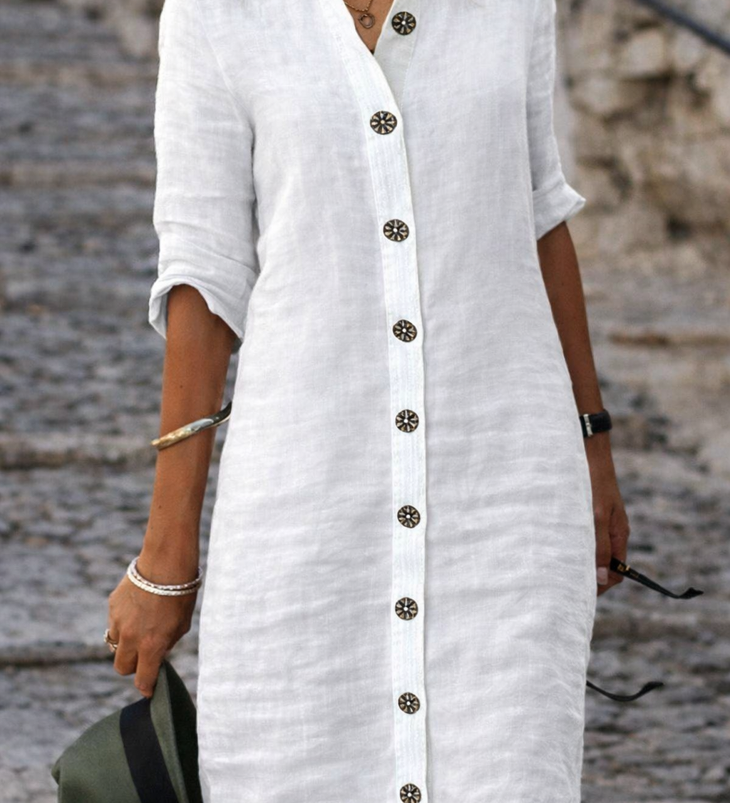 Women's Button-Front Shirt Dress with Half Sleeves – Casual Everyday Dress for Spring & Summer