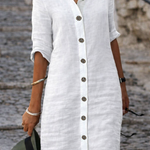 Women's Button-Front Shirt Dress with Half Sleeves – Casual Everyday Dress for Spring & Summer