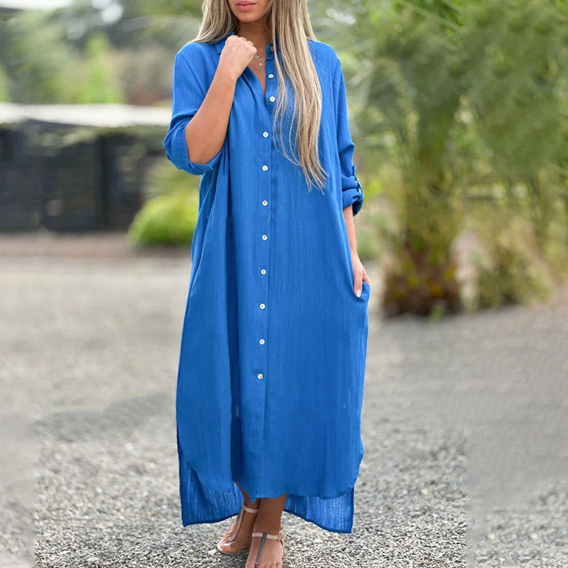 Women's Long Sleeve Maxi Shirt Dress – Relaxed Fit Casual Dress for Spring Days & Holidays