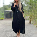 Women's Long Sleeve Maxi Shirt Dress – Relaxed Fit Casual Dress for Spring Days & Holidays