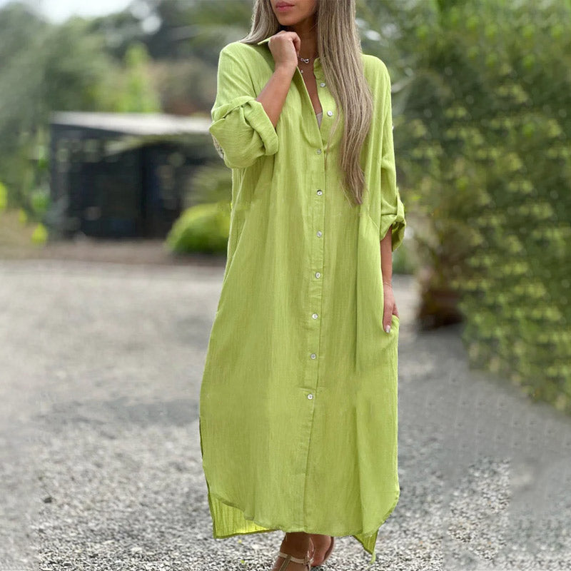 Women's Long Sleeve Maxi Shirt Dress – Relaxed Fit Casual Dress for Spring Days & Holidays