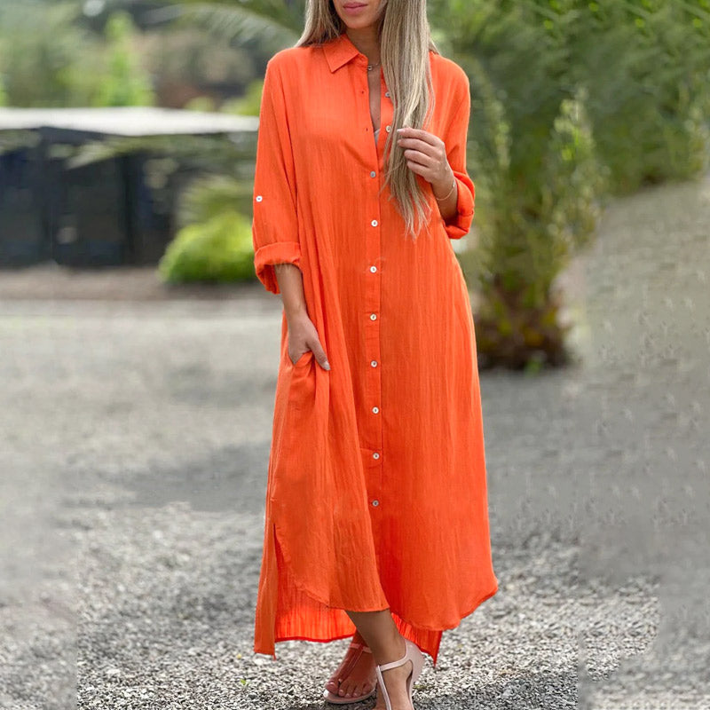 Women's Long Sleeve Maxi Shirt Dress – Relaxed Fit Casual Dress for Spring Days & Holidays