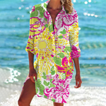 Women's Button Down Print Shirt Dress – Relaxed Beach Cover-Up Dress for Summer