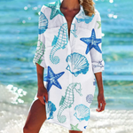 Women's Button Down Print Shirt Dress – Relaxed Beach Cover-Up Dress for Summer
