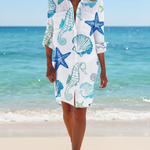 Women's Button Down Print Shirt Dress – Relaxed Beach Cover-Up Dress for Summer
