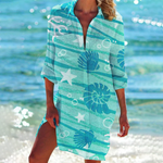 Women's Button Down Print Shirt Dress – Relaxed Beach Cover-Up Dress for Summer