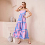 Women's Striped Tiered Maxi Dress with Pockets – Casual Summer Day Dress