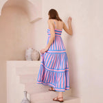 Women's Striped Tiered Maxi Dress with Pockets – Casual Summer Day Dress