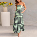 Women's Striped Tiered Maxi Dress with Pockets – Casual Summer Day Dress