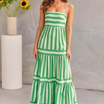 Women's Striped Tiered Maxi Dress with Pockets – Casual Summer Day Dress