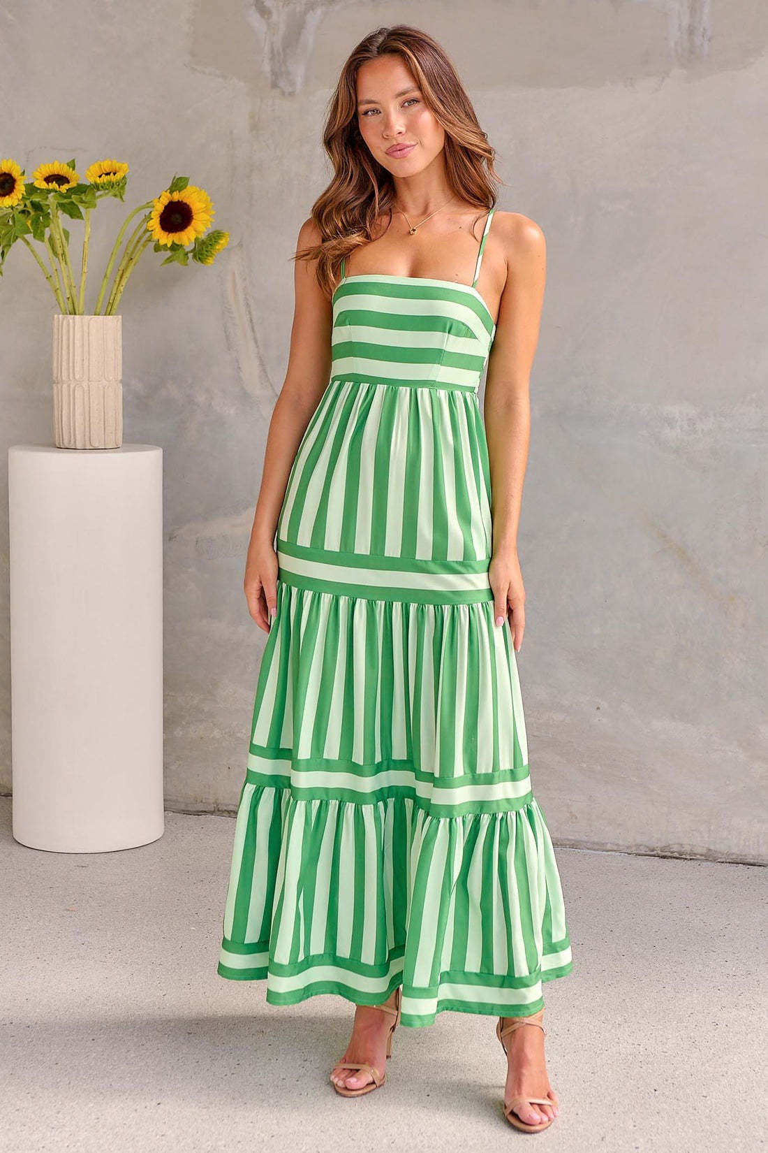 Women's Striped Tiered Maxi Dress with Pockets – Casual Summer Day Dress