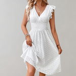 Women's V-Neck Midi Summer Dress – Relaxed Casual Day Dress for Holidays & Weekends