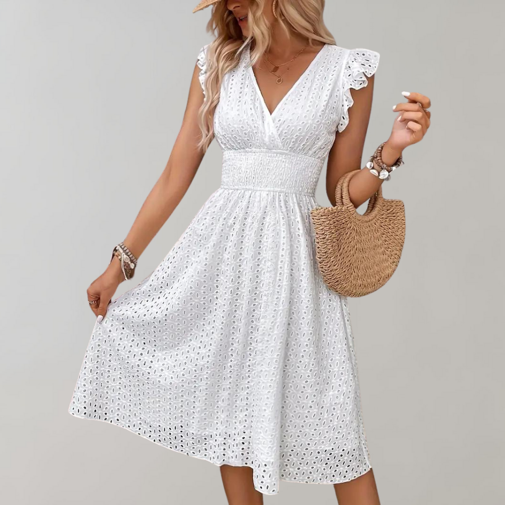Women's V-Neck Midi Summer Dress – Relaxed Casual Day Dress for Holidays & Weekends