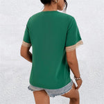 Women's V Neck T-Shirt with Crochet Trim & Short Sleeves – Casual Summer Tee
