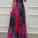 Women's Floral Halter Neck Maxi Dress with Cut-Out & Lace-Up Back – Wedding Guest Dress
