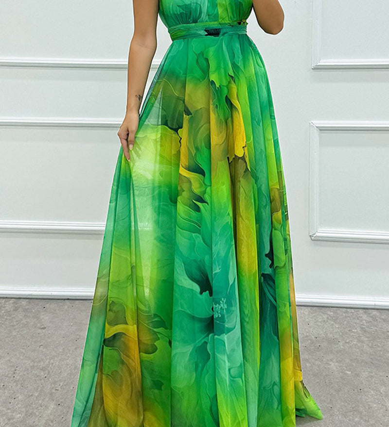 Women's Floral Halter Neck Maxi Dress with Cut-Out & Lace-Up Back – Wedding Guest Dress