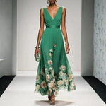 Women's Floral Print V Neck Maxi Dress with Ruched Bodice & Flutter Sleeves – Wedding Guest Dress