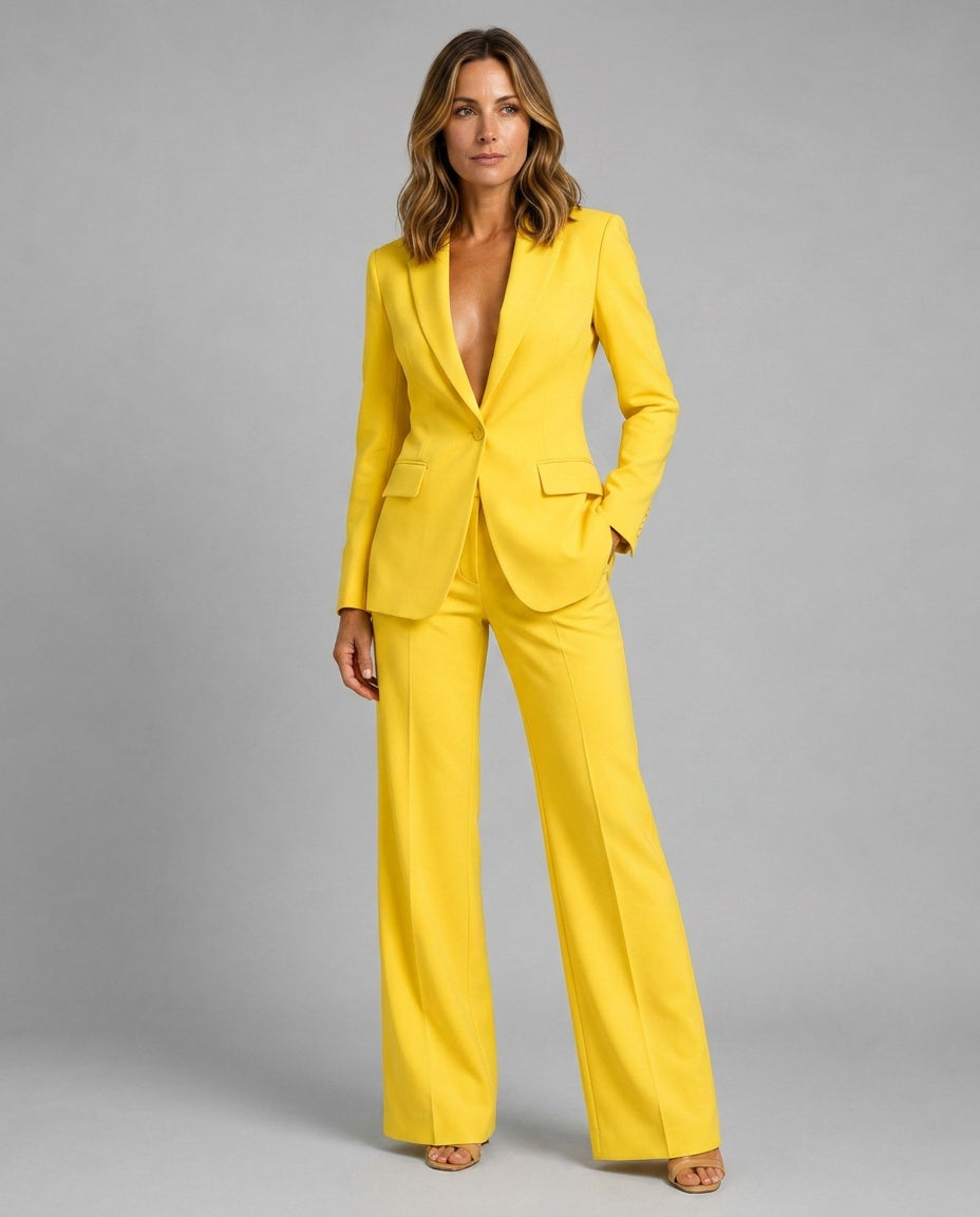 Women's Tailored Blazer and Wide Leg Pants Co-Ord Set – Two-Piece Workwear Suit