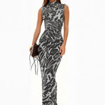 Women's Leopard Print Bodycon Maxi Dress – Fitted Evening Dress for Parties & Nights Out